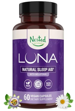 Nested Naturals Luna Sleep Aid - Non-Habit Forming Natural Sleeping Pills for Adults with Naturally Sourced Ingredients - Valerian Root, Melatonin, Chamomile, Lemon Balm, and More - 60 Vegan Capsules