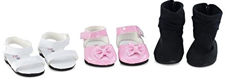 Emily Rose Doll Clothes - 3 Pack 18-Inch Doll Shoes Value Gift Set: Pink Shoes, White Sandals and Black Boots | Accessories Compatible with 18 American Girl Dolls | USA Business