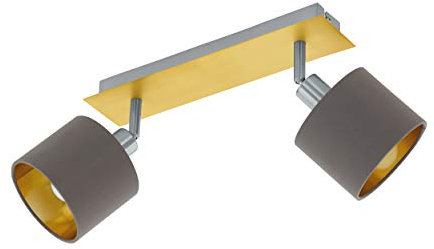 EGLO Deckenlampe Valbiano, 2 flammige Deckenleuchte, Deckenstrahler aus Metall und Textil, Flurlampe in Messing-Gebürstet, Nickel-Matt, Cappuccino, Gold, Spots E14