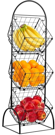 Sorbus 3-Tier Wire Market Basket Storage for Fruit, Vegetables, Toiletries, Household Items, Stylish Tiered Serving Stand for Kitchen, Bathroom Organization