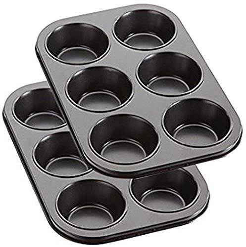 EUROXANTY- Set de 2 Molde para Magdalenas y Muffins, Acero al Carbono con Recubrimiento Antiadherente Molde Horno (6 Redondo)
