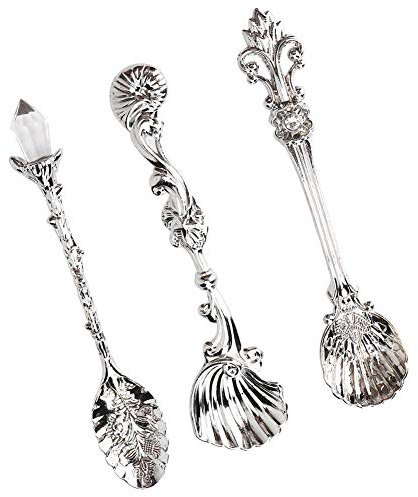 Fdit Vintage Style Zinc Alloy Spoon, 3 Pcs Silver Coffee Dessert Teaspoon Set for Kitchen Tableware Multi Purpose Bar Cafe Home Use 11cm Length