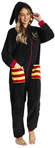 Harry Potter Combinaison Pyjama Homme Ou Femme, Grenouillère Adulte en Polaire Douce avec Capuche Taille S, M, L Et XL, Kigurumi Adulte Chaud Et Confortable (Noir, S)