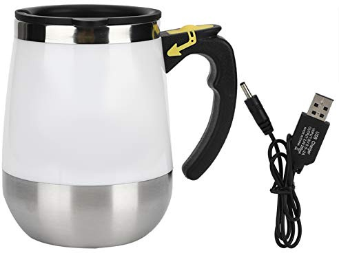 Taza de agua magnética eléctrica de acero inoxidable de 400 ml Carga USB Leche Café Taza mezcladora con agitación automática con interruptor de un botón para uso en la oficina en casa(Blanco)