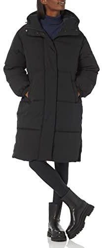 Amazon Essentials Women's Oversized Hooded Long Puffer Jacket (Available in Plus Size), Black, XL