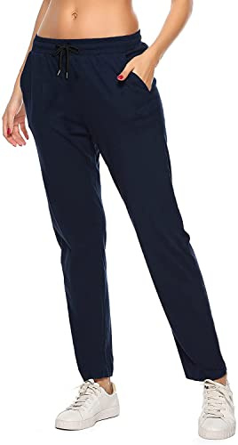 Pantalon Chándal Mujer Algodón Pantalones Deportivos Jogger Pants Casual Sweatpants Largos Elastica para Yoga Jogging Fitness Running Deportes Gimnasio de Verano y Invierno (Azul Marino, M)