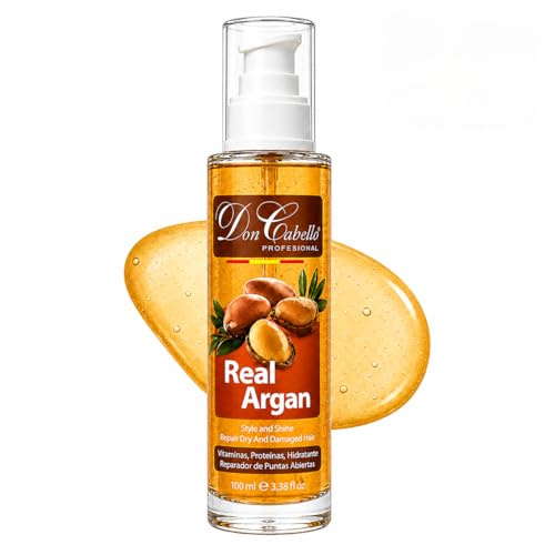 Don Cabello Aceite de Argán Serum Reparador de Cabello Anti-Frizz con Proteínas, Vitaminas y Minerales Repara Puntas Abiertas 100 ml