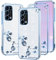 Cover per Oppo Find X3 Lite 5G Trasparente Glitter Floreale per Donne, Bling Antiurto Protezione Custodia per Oppo Find X3 Lite Cover Silicone Brillantini Sottile Case Morbido Rosa (Blu-Argento)