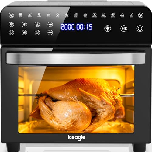 Iceagle Friteuse sans Huile Four 15L - 2200 W Air Fryer XXL, Friteuse Air Chaud avec 13 Programmes, Fonction déshydratation et bricolage, Écran tactile LED, Grande Fenêtre de Visualisation