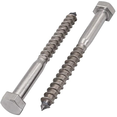 SKIR'CO (10 pz) Tornillos para madera de cabeza hexagonal de acero inoxidable M8 x 80 mm, tornillos de entrenador DIN 571, tornillos hexagonales