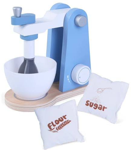 Agitador de cocina infantil, robot de cocina, juego de batidora de madera, para niños, color azul