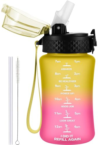 GOPPUS 350 ml/12 oz drickflaska för barn med sugrör, vattenflaska för kolsyrade drycker, BPA-fri barnvattenflaska med tidsmarkering för flickor, läckagesäker flaska, barn, vattenflaska