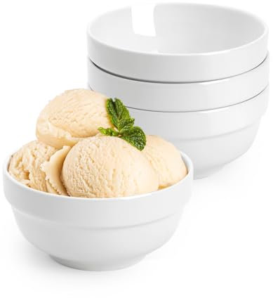 NUTRIUPS 350ml Kleine Keramikschalen, 11.5x5.5cm Weiße Schalen für Dessert, Reis, Dip, Eis, 4 Stück