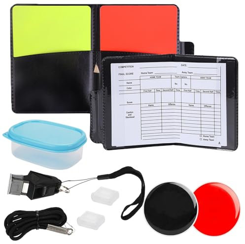 Jinsion Schiedsrichter Set, Fußball Schiedsrichter Karten Set mit PVC Rote Gelbe Karte, Schiedsrichter Set Karten Fußball mit Pfeifen-Schlüsselband, Kurzes Schlüsselband, Scorebooks für FußBallspiel