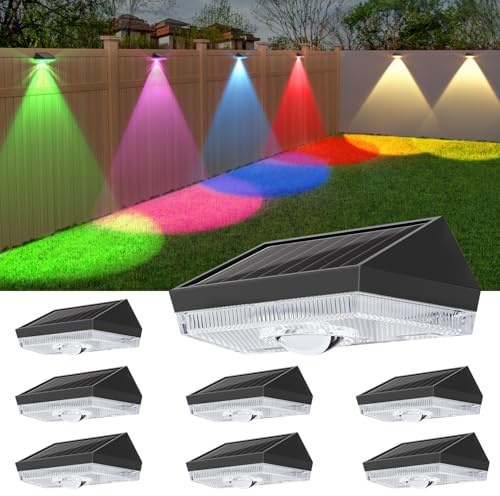 ELLASAY Solar Fence Lights Outdoor Garden: 10 Color Modes Garden Lights Solar Powered Waterproof, Bright Solar Wall Lights for Outside Deck Patio Gate Yard Decoration-8Pack
