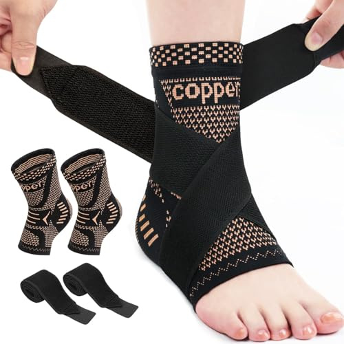 BelleVive Ankelbandage för kvinnor och män, ankelkompressionsmanschett, kopparberikat ankelbandage för stuvade vrister, plantar fasciit, hälsenan