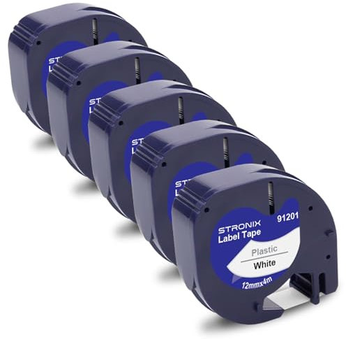 5x Kompatibel für Dyno Letra Tag Etikettenband 12mm x 4m Schwarz auf Weiß Schriftband 91221 S0721660 Kunststoff Etiketten für LT-100H, 100H Plus, 100T, 100T Plus, 110T, 2000, 200B, 80, XM, XR, 109 XR
