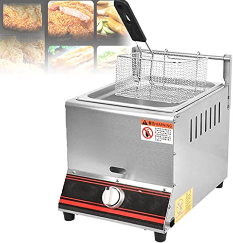 KJWHHOZ Commercial Gas Fryer 6L/12L Stainless Steel Fryer with Frying Basket and Lid, Fast Heating, Countertop Oil Fryer For Restaurant Home (Smallsinglecylinder)