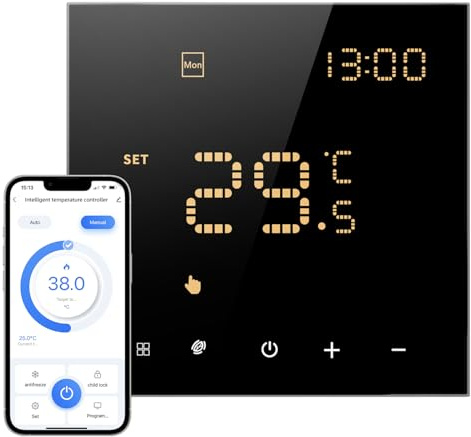 Smart WiFi Thermostat für Wasser-Fußbodenheizung und Gasboiler, Programmierbar Raumthermostat Unterstützen Alexa, Google Home Sprachsteuerung und Smart Life App Fernbedienung (2,4-GHz-WiFi)