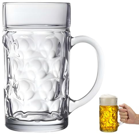 SilverChry Bicchiere da succo in vetro, 1 litro, grande bicchiere da birra con manico, ideale per bevande fredde