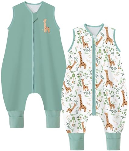 Chilsuessy Baby sovsäck med fötter 2-pack 1 tog barn sommar sovsäck med ben 100 % bomull sovsparkdräkt för pojkar flickor