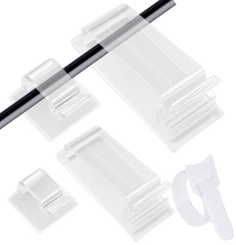 100 Pz Clip per Cavi,Fermacavi Adesivi, Clip Cavo Autoadesivo – 50 Clip Piccole + 20 Grandi + 30 Riusabili Fascette, Ferma Cavi Da Scrivania, Organizzatore Cavi Trasparenti per TV, PC, Scrivania, Casa