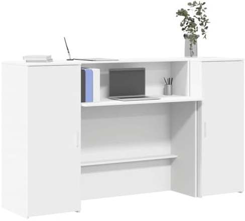Gecheer Banco Reception Bianco 180x50x103,5 cm in Legno Multistrato,Reception Moderna,Tavolo Reception,Tavolo bancone,Bancone del Negozio,P3324205