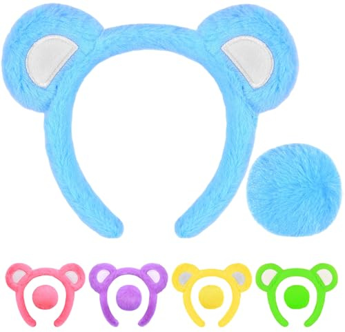 Btanadi Bear Ears Headband and Tail Set – Cute Bear Costume Accessories for Adults, World Book Day Fancy Dress, Storybook Character Cosplay Outfit with Tail, Easter Fancy Dress – Blue