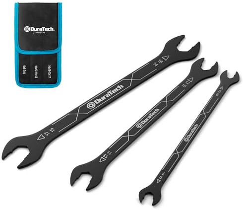 DURATECH Set di Chiavi 4-in-1 a Doppia Apertura Extra Sottile 6-17 mm, 3 Pezzi in 12 Misure, per Spazi Ristretti e Bulloni Sottili, Rivestimento Antiruggine, con Pochette Avvolgibile