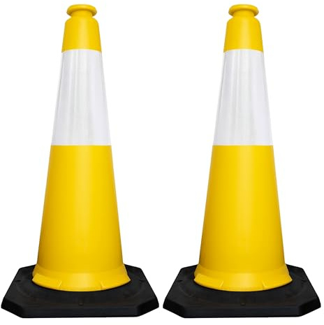 Berry 100cm Traffic Safety Cone | High Visibility Yellow Road Cone with Reflective Collar | Heavy Duty Parking Cone with Black Base | Portable Traffic Delineator for Roads & Events - Set of 2