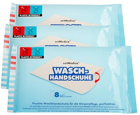 ZVG ZetMedica - Guanti da lavaggio per tutti i varinati, antibatterici e normali, confezione da 3 pezzi, senza profumi, pH neutro, confezione singola, pronto all'uso (non antibatterico, confezione da