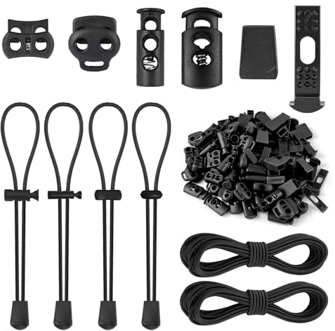 2 stycken elastiska gummisnoddar, 10 m – 3 mm, gummirep med 40 snörstoppar, 2 hål och 40 snörklämmor, svart elastiskt band, rund, gummirep, expanderrep för dragsko, ryggsäck, tvättlina, tält