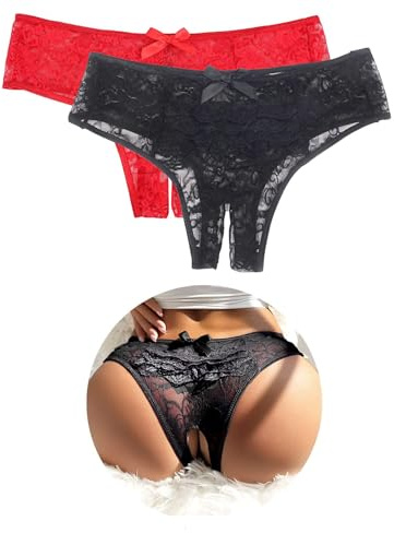 ohyeahlady Slip Donna Hot con Buco Taglie Forti Perizoma Donna Seducente Hot Aperto Curvy Mutande Brasiliana Pizzo Tanga A Filo Curvy Lingerie Intimo Aperto Hot Underwear Thong L,Rosso
