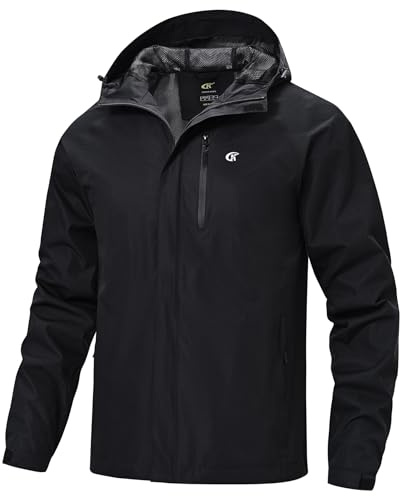 Huayuzh Mens Waterproof Jackets Men's Outdoor Rain Jacket Lightweight Coat Packable Windproof Softshell Hiking Fishing Black S