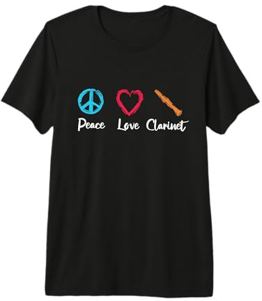 Peace Love Clarinette T-Shirt Haut de Gamme