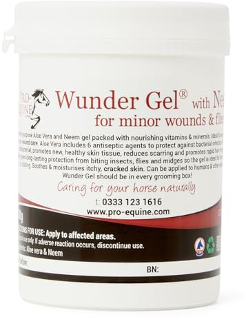 Fly and wound protection for horses. WUNDER GEL 300G Includes antibacterial and antifungal properties and can be applied to open wounds. Sweet-Itch, midge, fly, mite, lice.