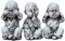 Steinfigur 3er Set Buddha Mönche Nichts sehen, Nichts hören, Nichts Sagen, Frostfest bis -30°C, massiver Steinguss