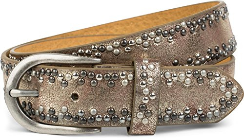 styleBREAKER Nitbälte unisex med färgglada nitar i läder,100cm, Antik-Gold