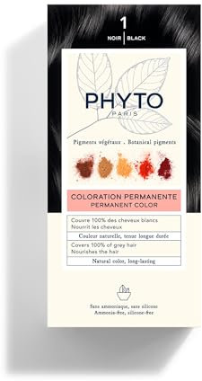 Phyto Color Kit 1 Nero Colorazione Permanente senza Ammoniaca, 100% Copertura Capelli Bianchi