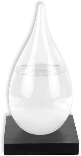 Soldela Barómetro de Cristal - Botella de Pronóstico Meteorológico - Cristal de Tormenta 20 cm - Base de Madera - Ideal para Un Regalo o para Decorar la Casa u Oficina
