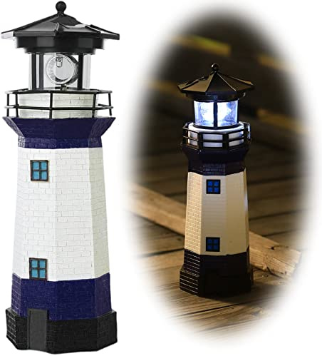HSHD Solar Lighthouse Ornament - 28cm Tall Solar Lighthouse with Rotating Beacon, 360 Degree Rotating Lighthouse Decoration, Best Lighthouse Gifts for Children(Octagon Blue)