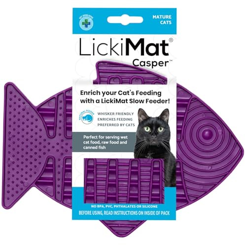 LICKIMAT Casper, Fish-Shaped Cat Slow Feeders for Feline Boredom and Anxiety Reduction; Perfect for Food, Treats and Anxiety Reduction, Purple