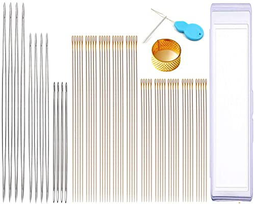 Y-Axis 62 Pcs Assorted Beading Needles Including 12 Pcs Big Eye Beading Needles + 50 Pcs Extra Thin Golden Eye Beading Thread Needles with Storage Box