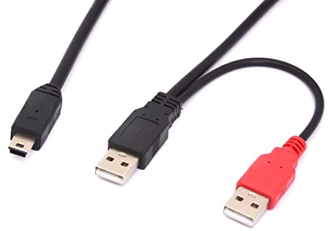Câble répartiteur en Y Mini B USB 2.0 type A mâle vers double USB 2.0 A mâle pour fournir une puissance supplémentaire aux disques durs externes, DVD, CD, Blu-ray (80 cm) (USB vers Mini)