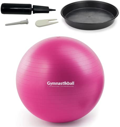 ATC Handels GmbH Gymnastikball Set Ø 45, 55, 65 & 75cm inkl. Stopperschale, Ballpumpe, Ventilöffner und Maßband - Fitness, Therapie und als Sitzball fürs Büro, 75cm, Fuchsia