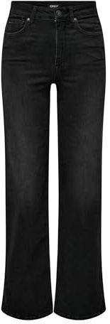 ONLY ONLMADISON Blush HW Wide DNM CRO099 Noos - Pantalón Vaquero para Mujer, Color Negro Lavado, S/32, Washed Black, SW x 32L