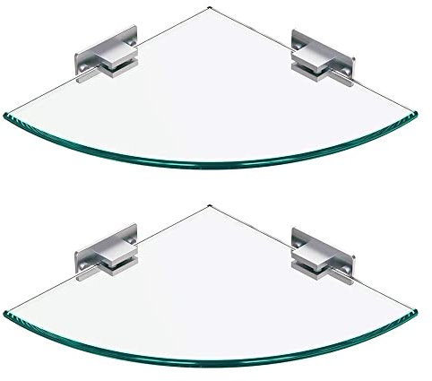 MOGFCT Mensola in vetro da bagno con staffa in alluminio per shampoo organizer triangolare temperato 8 mm extra spesso 2 pezzi da parete