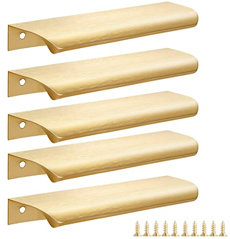 Malimali - Lot de 5 poignées modernes pour placards de cuisine, 150 mm en aluminium pour salle de bain, en laiton brossé