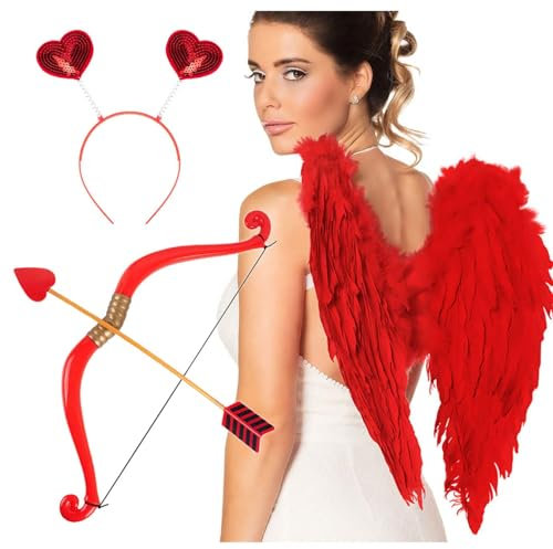 Goldschmidt Amor Liebe Kostüm Set | Flügel Haarreif Pfeil & Bogen Herz Accessoires | Damen Fasching Karneval Valentinstag