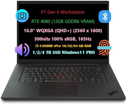 Lenovo ThinkPad P1 Gen 6 Business Mobile Workstation - 16-inchs QHD + WQXGA 100% sRGB 165Hz, i7-13800H, Nvidia RTX 4080, 16G RAM, 1TB SSD, Win11 Pro, 1080 Camera, AI & Data Analysis – Black